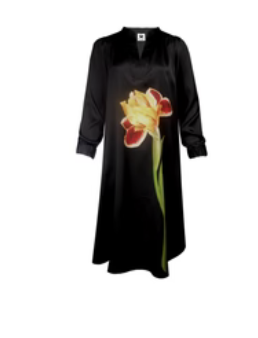 FLOER Seidennkleid mit Lilie schwarz