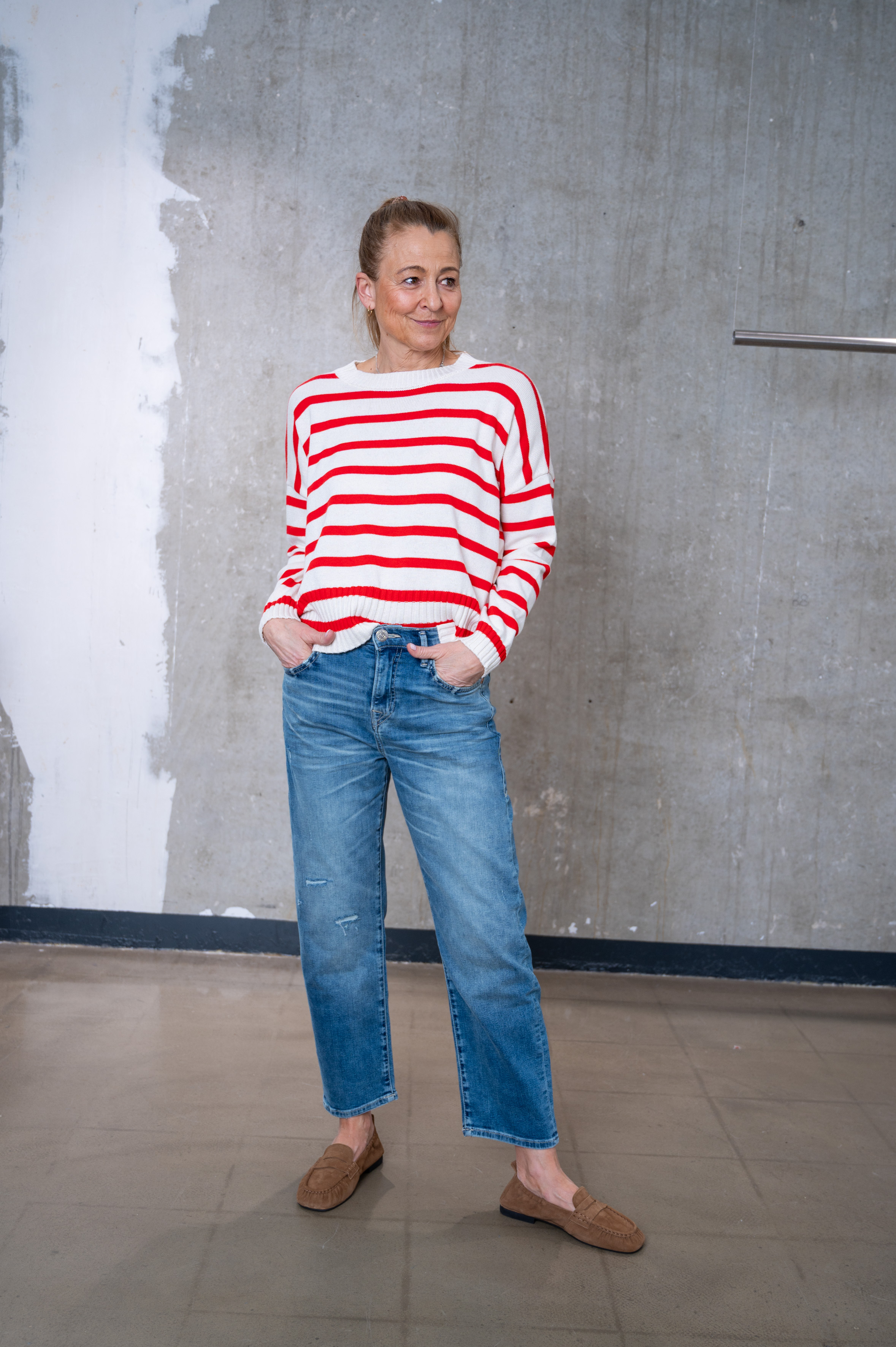 HANDMADE Pullover ecru-tomato